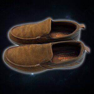 Skechers Relaxed Fit Air-Cooled Memory Foam Brown Leather Shoes Men's Size 13